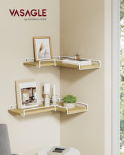 Set of 2 L Shaped Wall Mounted Floating Shelves in Natural Oak and White by Vasagle
