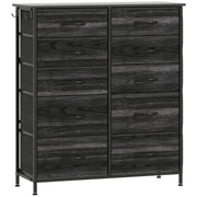 Chest of 10 Drawer Fabric Storage Unit With Metal Frame For Bedroom or Hallway Black