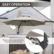 Light Grey 3m Wall Mounted Garden Parasol with Easy Crank Handle for Shade by Outsunny