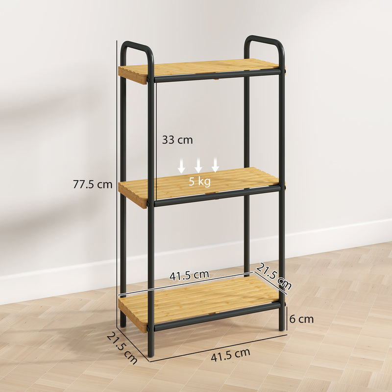 3 Tier Bamboo Bathroom Shelf Freestanding Storage Unit With Slatted Shelves Natural, Black