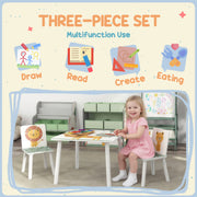 3 Piece Animal Themed Kids Table and 2 Chair Set with Storage for Playroom or Bedroom, Green