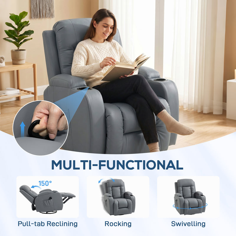 Reclining Massage Armchair with Heat and Remote for Relaxing Evenings at Home Grey