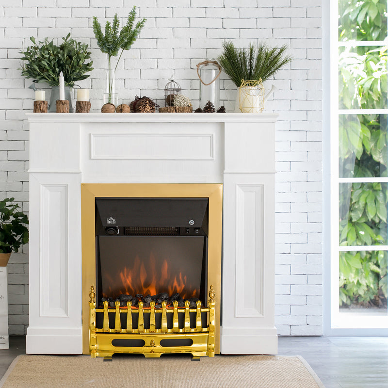 Electric Fireplace Heater with Realistic Coal Effect for Instant Living Room Warmth Golden