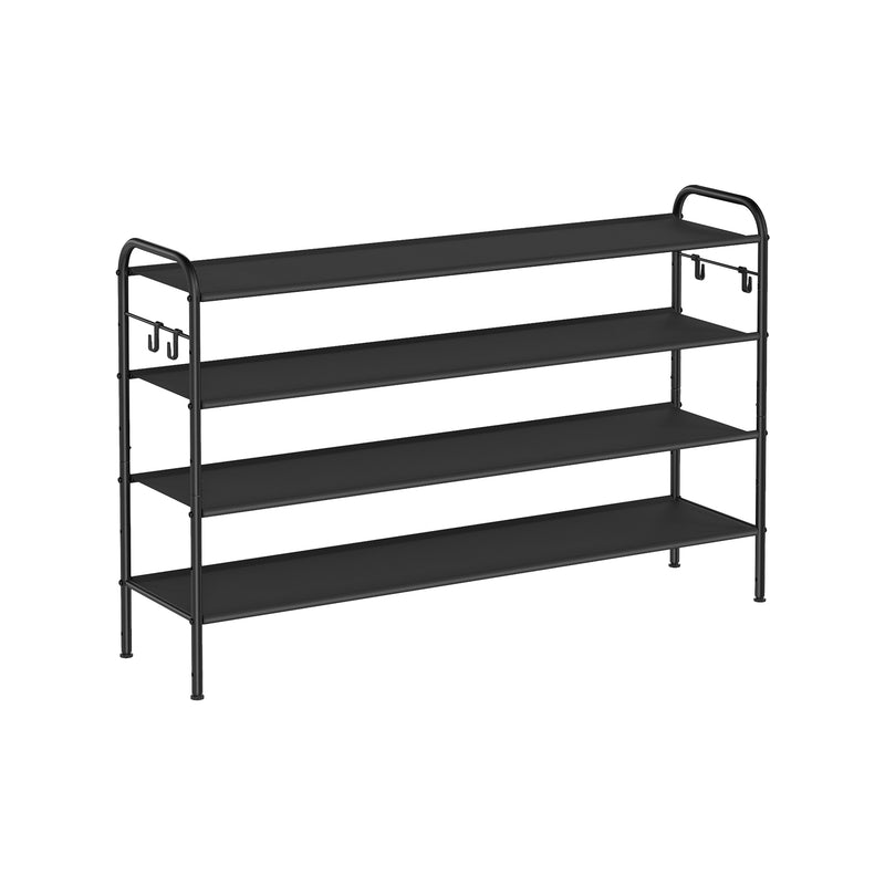 Extra Wide 4 Tier Fabric Shoe Rack with Hooks for Hallway in Black by Songmics