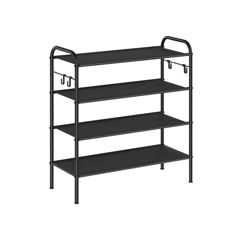 Wide 4 Tier Fabric Shoe Rack with Hooks for Hallway or Bedroom in Black by Songmics