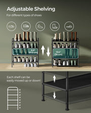 Wide 4 Tier Fabric Shoe Rack with Hooks for Hallway or Bedroom in Black by Songmics