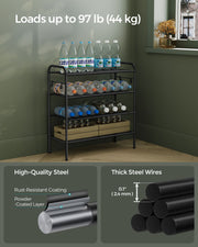 Extra Wide 4 Tier Metal Shoe Rack with Hooks for Hallway Storage in Black by Songmics