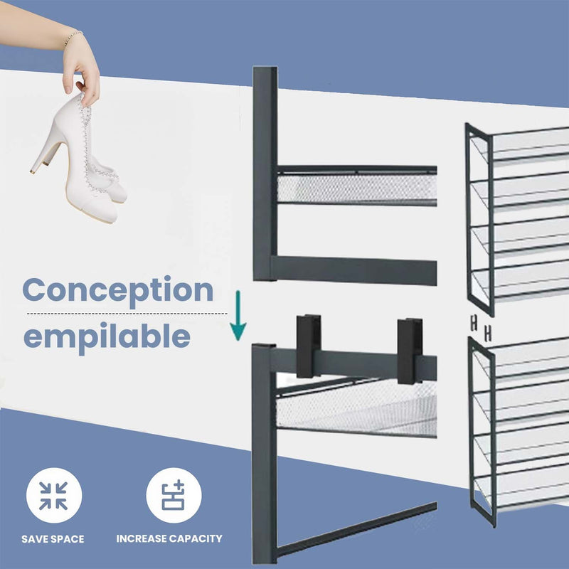8 Tier Metal Shoe Rack Freestanding Shoe Organiser for Hallway or Bedroom by Songmics