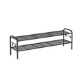 Extra Wide 2 Tier Metal Shoe Rack with Hooks Space Saving Design in Ink Black by Songmics