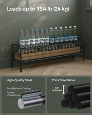 Extra Wide 2 Tier Metal Shoe Rack with Hooks Space Saving Design in Ink Black by Songmics