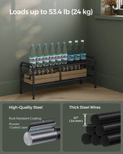 Extra Wide 2 Tier Metal Shoe Rack with Hooks for Hallway Storage in Black by Songmics