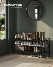 Extra Wide 3 Tier Metal Shoe Rack with Hooks for Hallway Storage in Black by Songmics