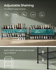 Extra Wide 3 Tier Metal Shoe Rack with Hooks for Hallway Storage in Black by Songmics