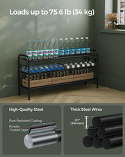 Extra Wide 3 Tier Metal Shoe Rack with Hooks for Hallway Storage in Black by Songmics