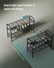 Extra Wide 3 Tier Metal Shoe Rack with Hooks for Hallway Storage in Black by Songmics