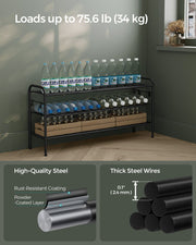 Extra Wide 3 Tier Metal Shoe Rack with Hooks for Hallway Storage in Black by Songmics