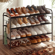 3 Tier Fabric Shoe Rack with 4 Side Hooks Holds up to 15 Pairs of Shoes by Songmics