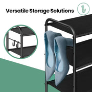 3 Tier Fabric Shoe Rack with 4 Side Hooks Holds up to 15 Pairs of Shoes by Songmics