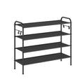 Extra Wide 4 Tier Fabric Shoe Rack with Hooks for Entryway in Black by Songmics