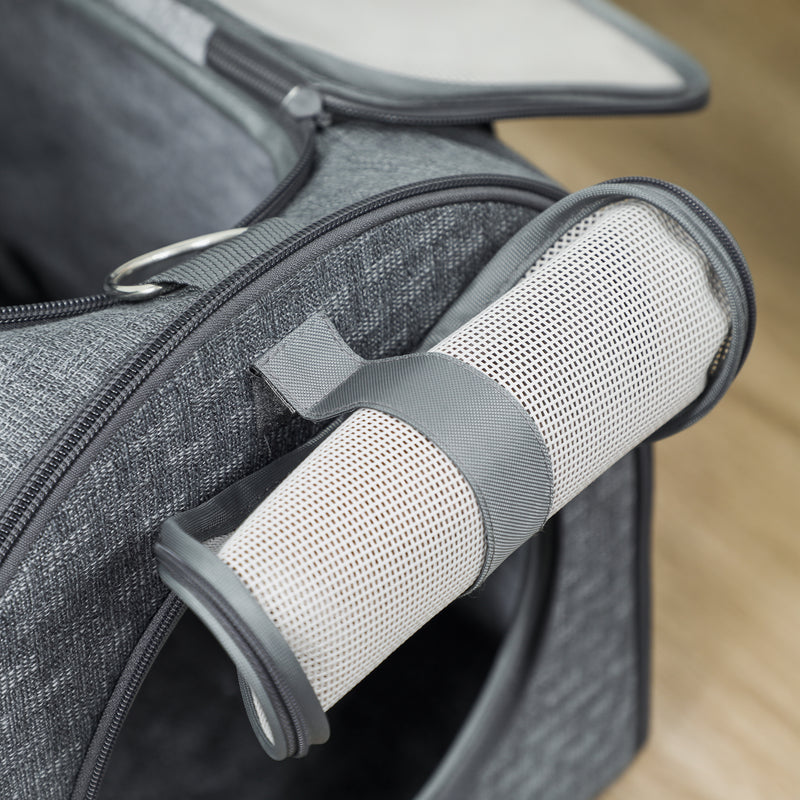 Foldable Cat Carrier Bag with Shoulder Strap and Removable Mat for Small Pets, Grey AOSOM