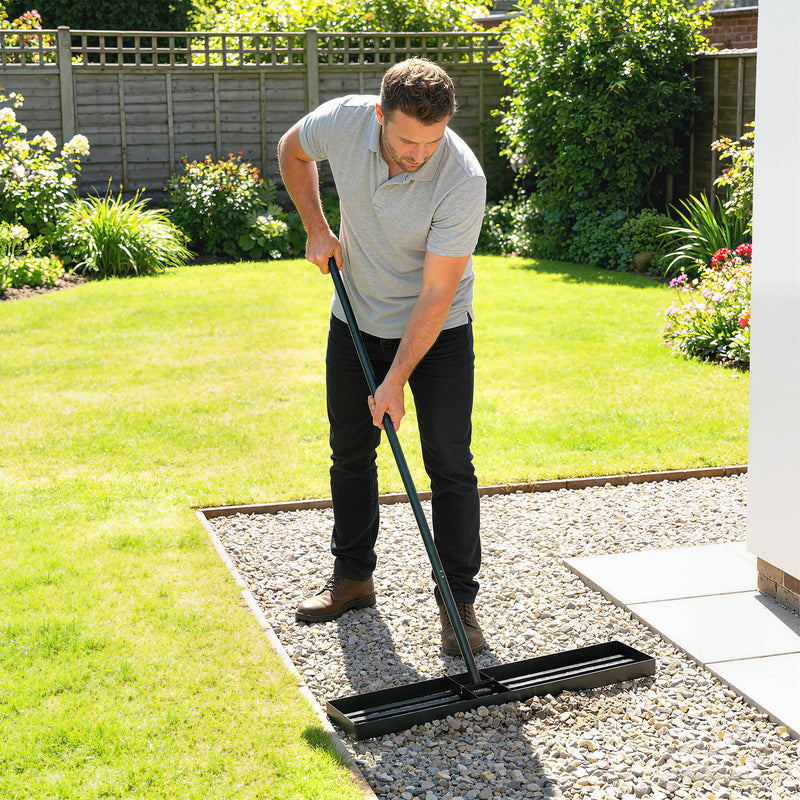 Lawn Levelling Rake for Smoothing Grass and Soil with Wide Head and Adjustable Handle Green