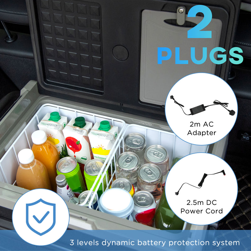 50L Portable Car Fridge Freezer with LED Light and Cup Holders for Travel Grey AOSOM