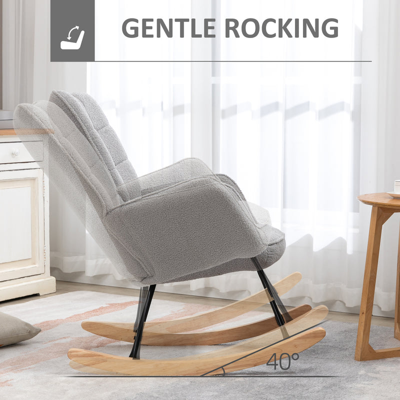 Wingback Nursery Rocking Chair With Berber Fleece Ideal for Nursing and Relaxing Light Grey
