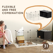 DIY Small Animal Cage with Elevated Huts for Guinea Pigs Rabbits and Hedgehogs Black by PawHut