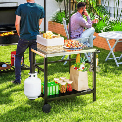 Outdoor Grill Dining Cart with Stainless Steel Top and Wheels Charcoal Grey by Outsunny