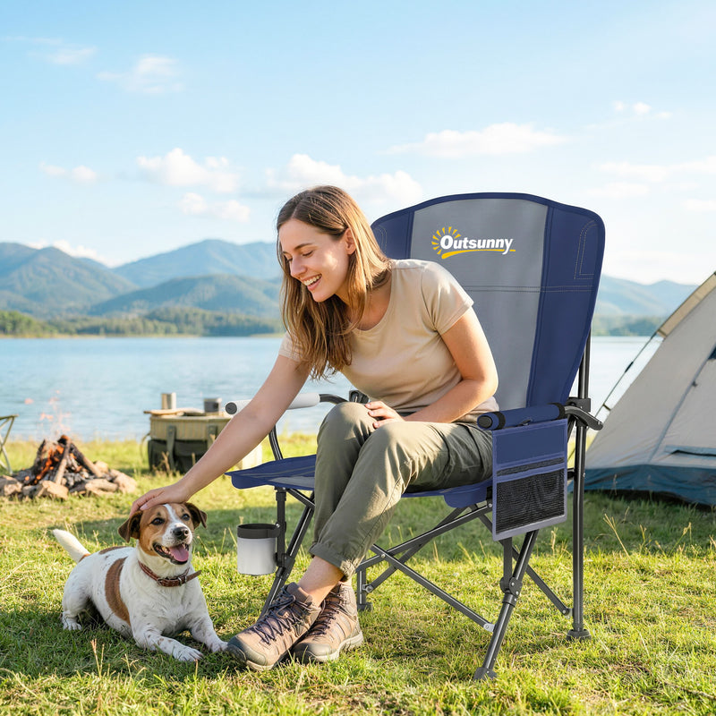 Folding Camping Chair with Padded Seat and Cup Holder for Garden or Outdoor Use Dark Blue