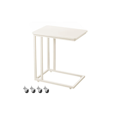 C Shaped Side Table with Steel Frame and Lockable Castors for Living Room - Cream White VASAGLE