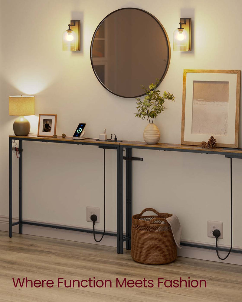 Set of 2 Slim Console Tables with USB Charging Ports for Hallway or Living Room by Vasagle