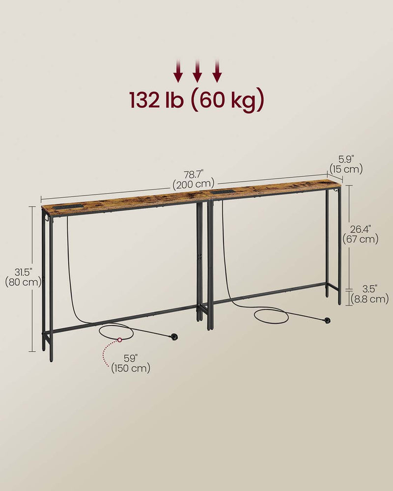 Set of 2 Slim Console Tables with USB Charging Ports for Hallway or Living Room by Vasagle