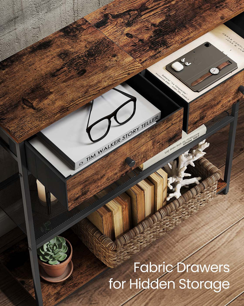 Console Table with Fabric Drawers and Open Shelves for Hallway or Living Room by Vasagle