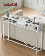 Slim White Console Table With Charging Sockets and USB for Hallway or Living Room with Narrow Design by Vasagle