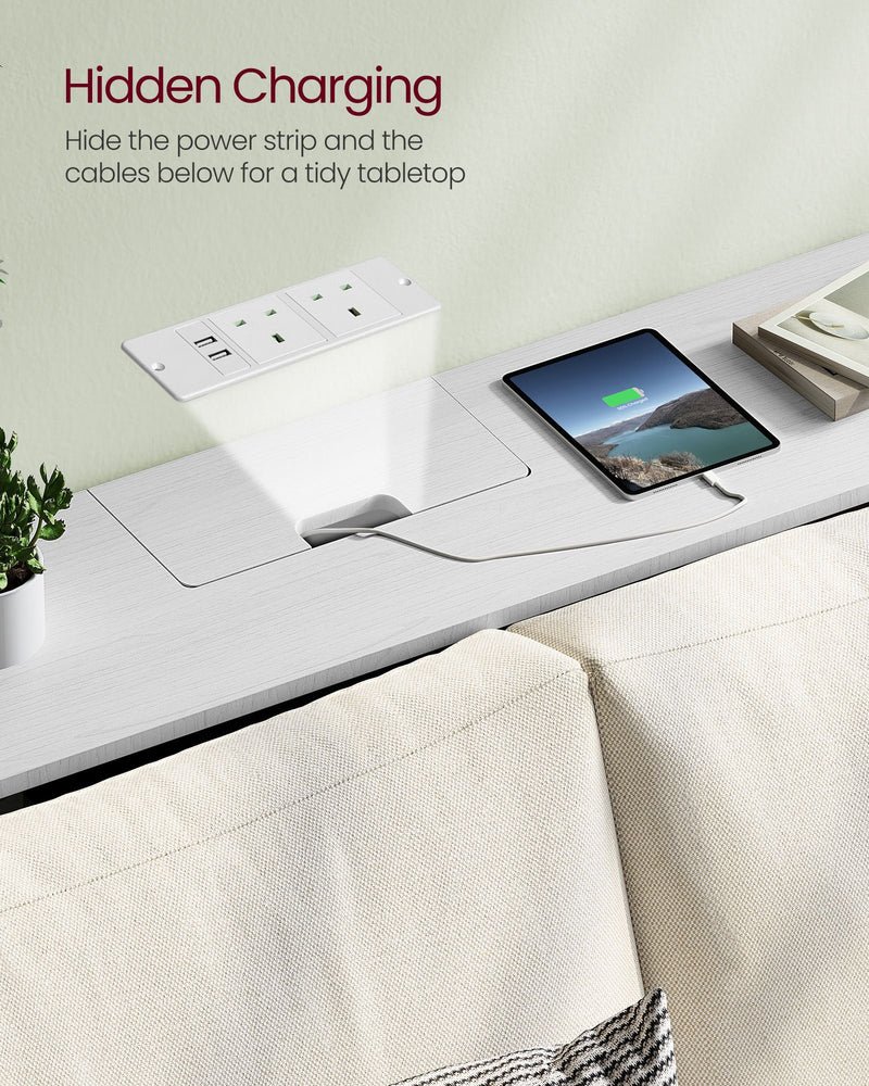 Slim White Console Table With Charging Sockets and USB for Hallway or Living Room with Narrow Design by Vasagle