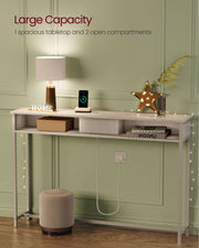 Slim White Console Table With Charging Sockets and USB for Hallway or Living Room with Narrow Design by Vasagle