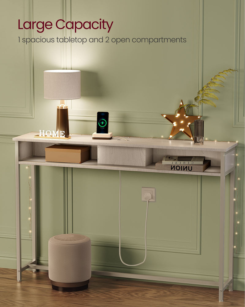 Slim White Console Table With Charging Sockets and USB for Hallway or Living Room with Narrow Design by Vasagle