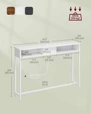 Slim White Console Table With Charging Sockets and USB for Hallway or Living Room with Narrow Design by Vasagle