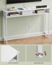 Slim White Console Table With Charging Sockets and USB for Hallway or Living Room with Narrow Design by Vasagle