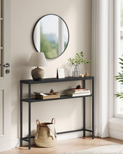 Slim 2 Tier Console Table for Hallway in Charcoal Grey and Ink Black by Vasagle