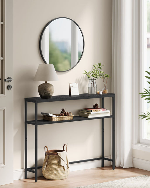 Slim 2 Tier Console Table for Hallway in Charcoal Grey and Ink Black by Vasagle