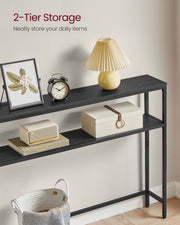 Slim 2 Tier Console Table for Hallway in Charcoal Grey and Ink Black by Vasagle