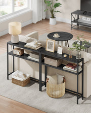 Slim 2 Tier Console Table for Hallway in Charcoal Grey and Ink Black by Vasagle