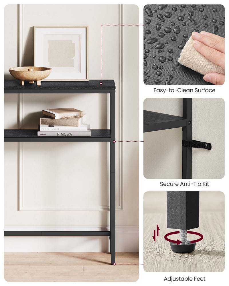 Slim 2 Tier Console Table for Hallway in Charcoal Grey and Ink Black by Vasagle