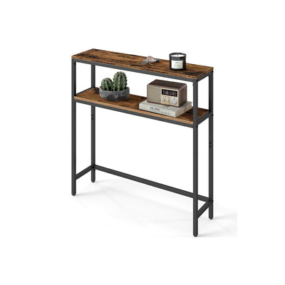 Slim 2 Tier Hallway Sofa Table Rustic Brown and Black Space Saving Design by Vasagle
