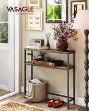 Slim 2 Tier Hallway Sofa Table Rustic Brown and Black Space Saving Design by Vasagle