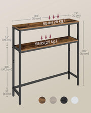 Slim 2 Tier Hallway Sofa Table Rustic Brown and Black Space Saving Design by Vasagle