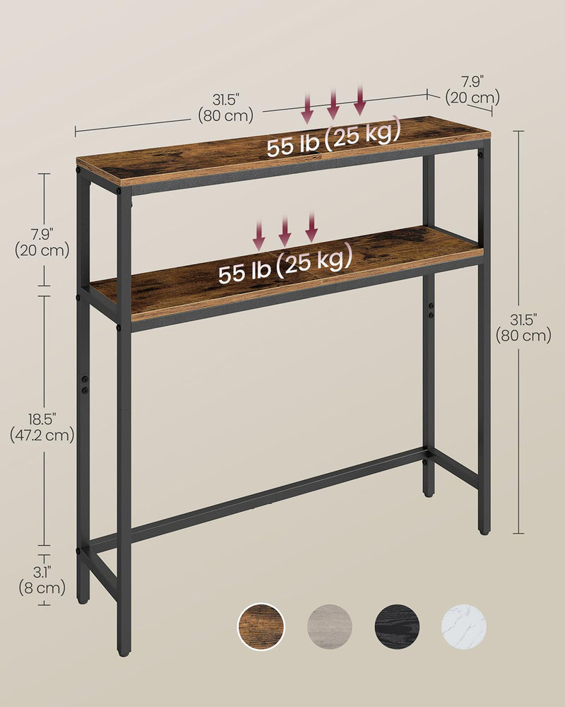 Slim 2 Tier Hallway Sofa Table Rustic Brown and Black Space Saving Design by Vasagle