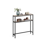 Slim 2 Tier Sofa Table with Storage Shelf in Heather Greige and Ink Black by Vasagle
